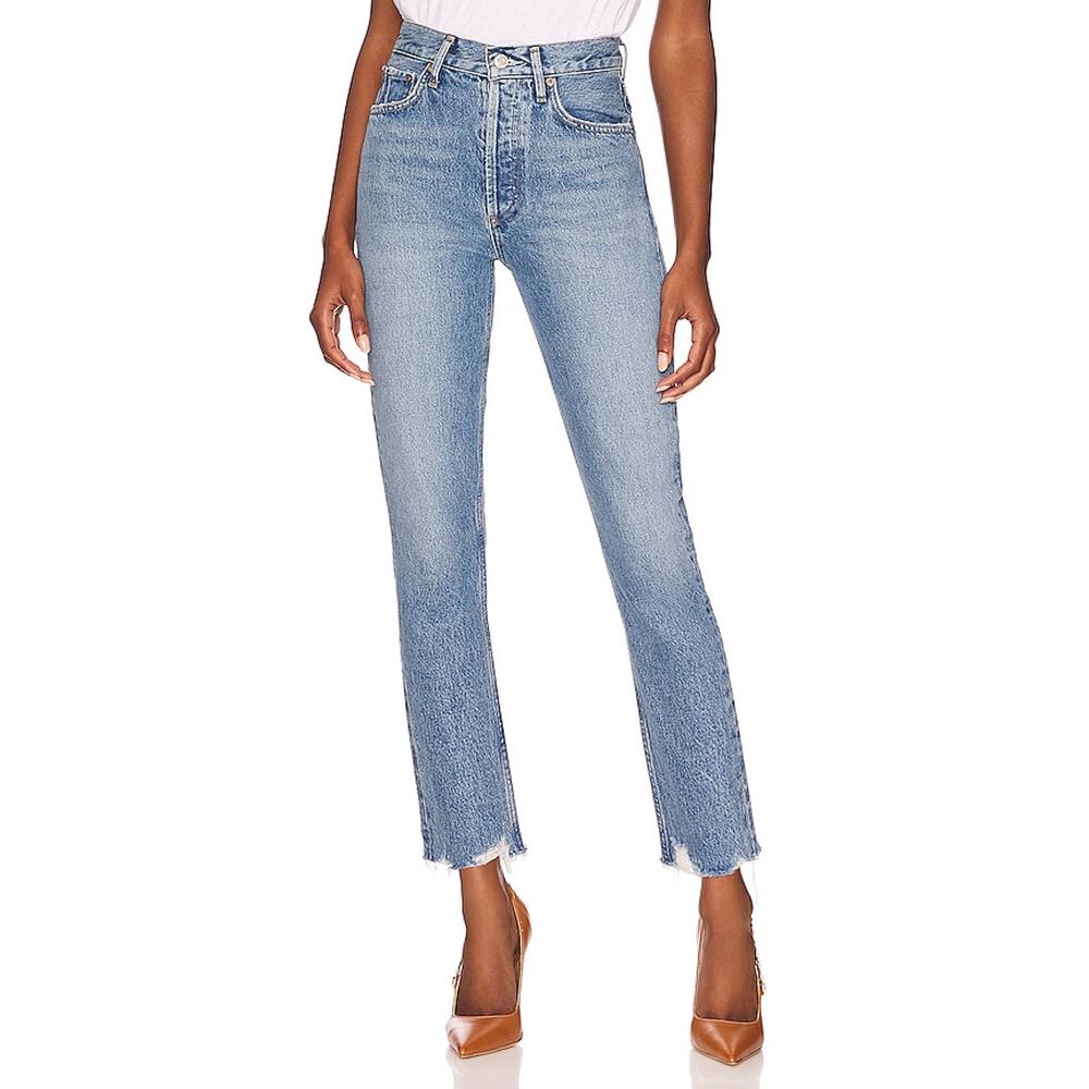 Agolde Light Wash High-Rise Cropped Straight Jeans